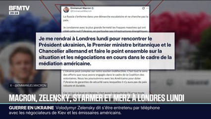 Guerre en Ukraine: Emmanuel Macron a déclaré sur X, qu'il se rendra à Londres ce lundi pour rencontrer le président ukrainien, le Premier ministre britannique et le Chancelier allemand
