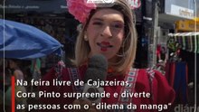 Na feira livre de Cajazeiras, Cora Pinto surpreende e diverte as pessoas com o “dilema da manga”