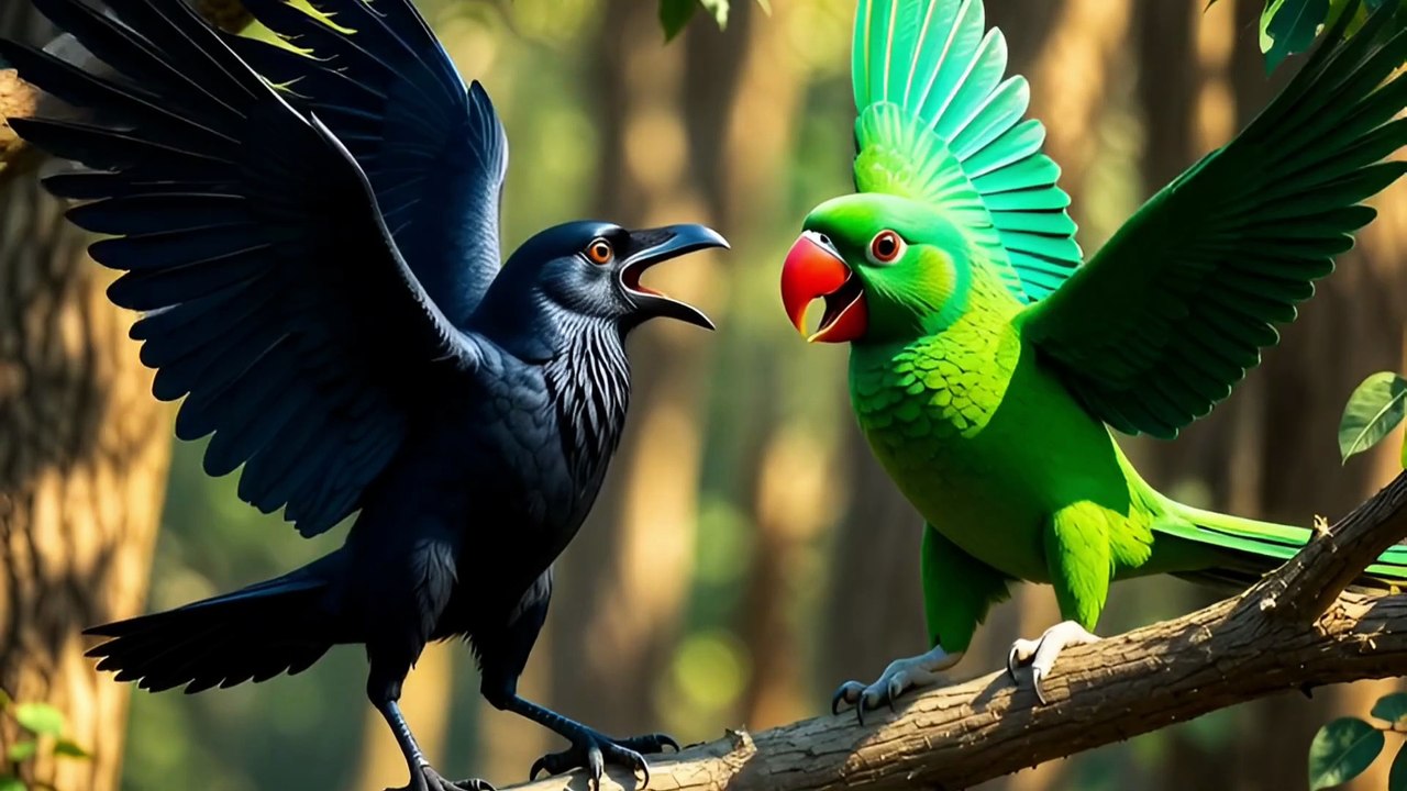 तोता और कौवा की लड़ाई ! fight between parrot and crow