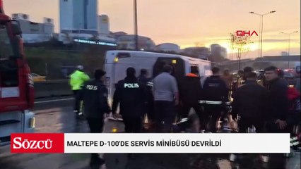 Maltepe D-100'de servis minibüsü devrildi: 2'si ağır 5 yaralı