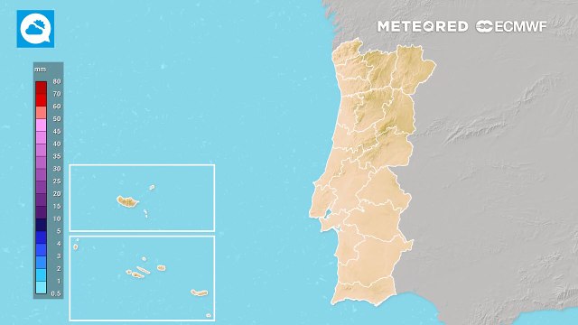 Previsão da chuva acumulada em Portugal nos próximos dias