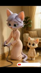 Kitten shocked copying mom at wall socket