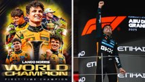 Lando Norris levanta el trofeo del Campeonato Mundial de Pilotos de Fórmula 1 y así luce la copa