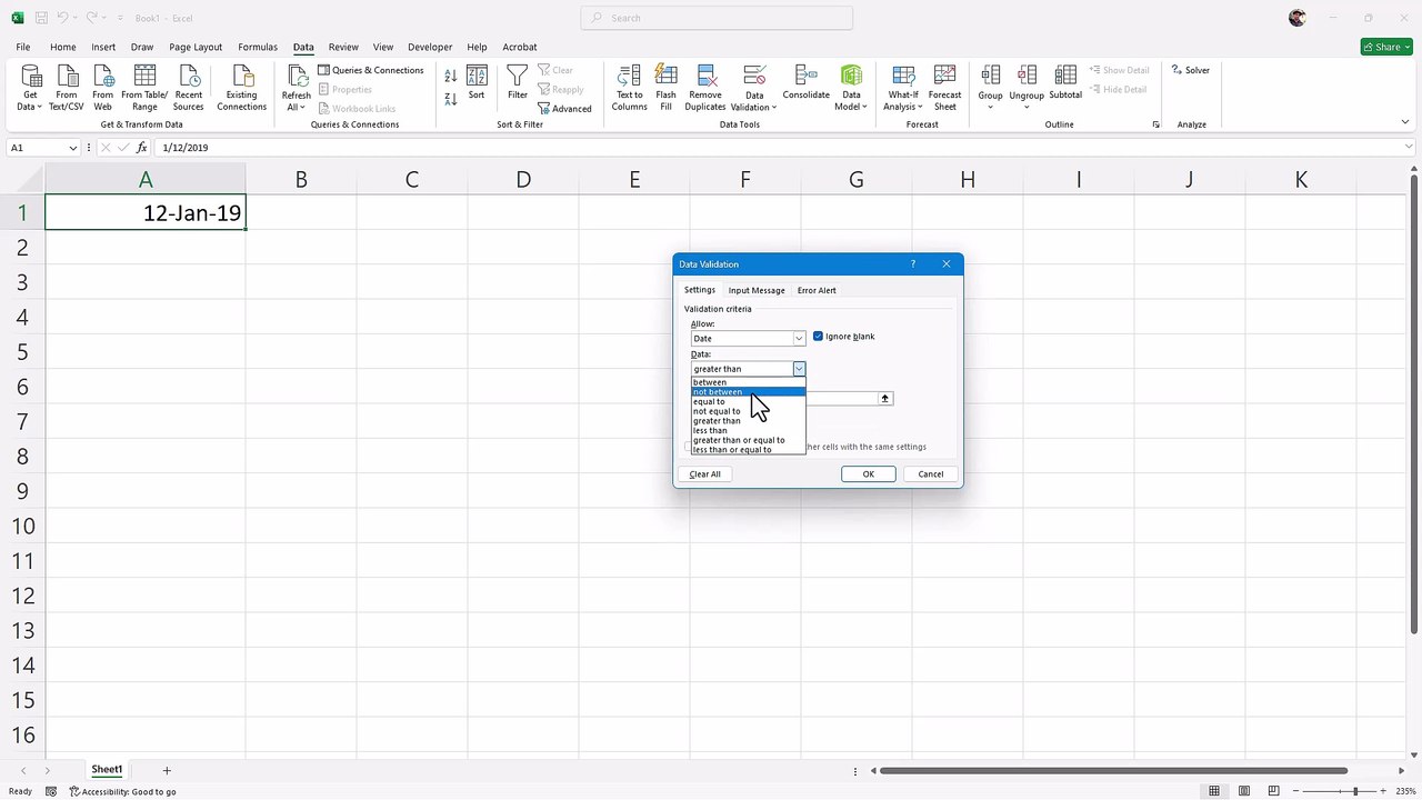 Microsoft Excel 72 Date and Time Data Validation