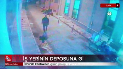 İzmir’de kontrolden çıkan pikap iş yerinin deposuna girdi