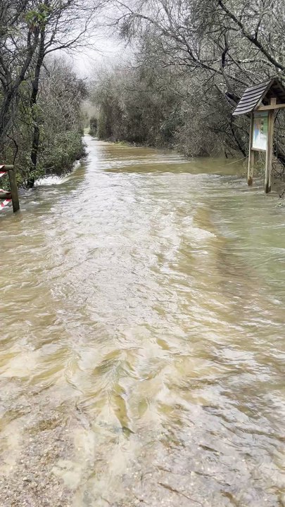 La ruta de la Colada de Navalrincón, en Cabañeros, cortada por el desembalse de agua de la Torre de Abraham
