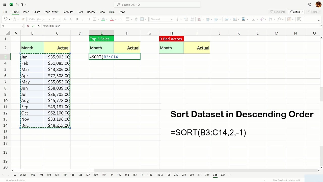 Top 3 Using TAKE() - Excel Tips and Tricks