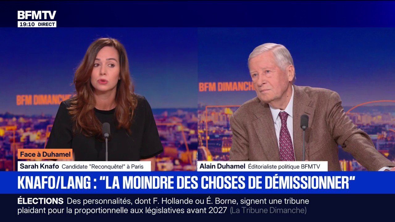 Démission de Jack Lang: "C'était la moindre des choses de démissionner", explique Sarah Knafo, candidate "Reconquête!" pour les élections municipales à Paris