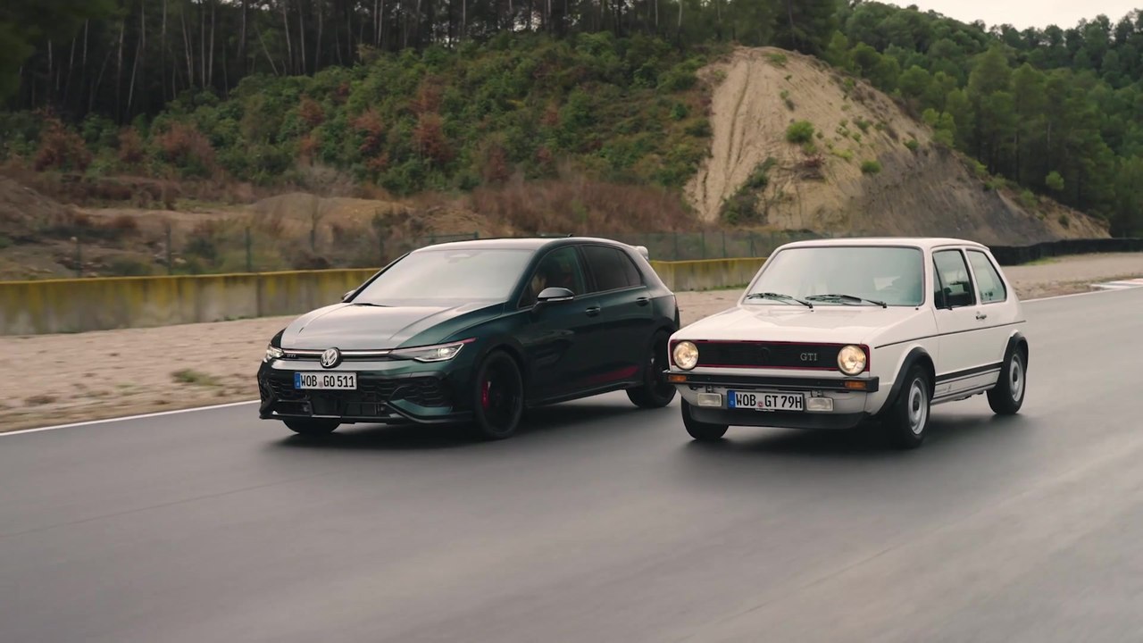 Volkswagen Golf GTI EDITION 50 in Dark Moss Green Metallic & Golf 1 GTI in Alpine White - Driving Video