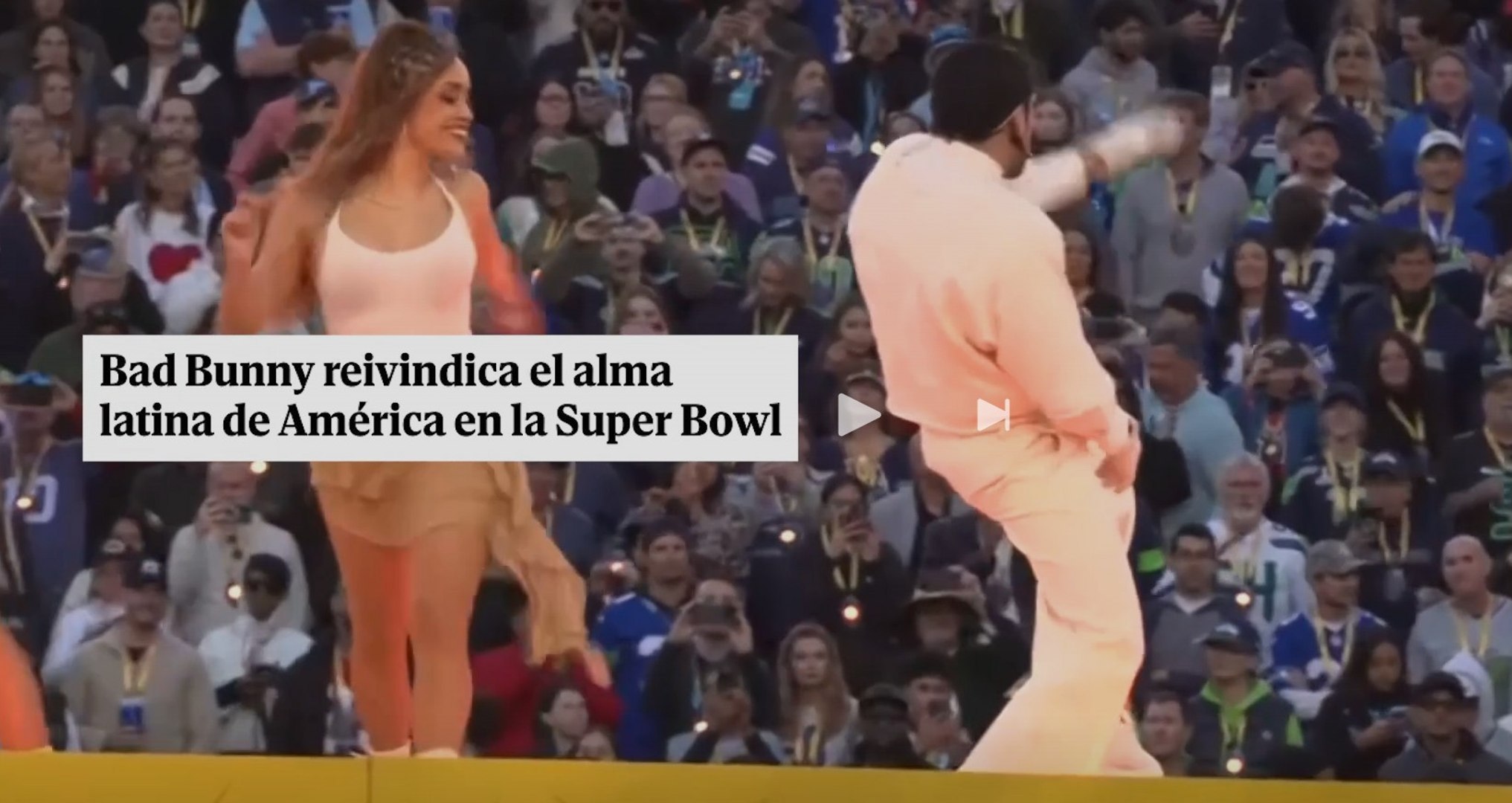 Un espect�culo deslumbrante de baile y expresi�n, un derroche de ritmo, creatividad y est�tica. Una celebraci�n vibrante y contagiosa del alma diversa y abierta de Am�rica: como naci�n, como continente, como oportunidad, como inclusi�n, como idea. Un tributo a la cultura puertorrique�a, con ca�as de az�car, ancianos jugando al domin� y j�baros con sus sencillas pavas en la cabeza. Con To�ita, la propietaria de uno de los bares m�s emblem�ticos de Brooklyn, un punto de encuentro para emigrantes. Con su "Casita" e incluso una boda real. Benito Antonio Ram�rez Ocasio, m�s conocido como Bad Bunny, puso en pie este domingo un homenaje que reivindic� a millones de latinoamericanos. Con un show cantado �ntegramente en espa�ol, interpretando sus mayores �xitos y acompa�ado de cientos de colaboradores y dos superestrellas: Lady Gaga y Ricky Martin. Un grito de unidad que, una vez m�s, ha provocado la furia del presidente de Estados Unidos.