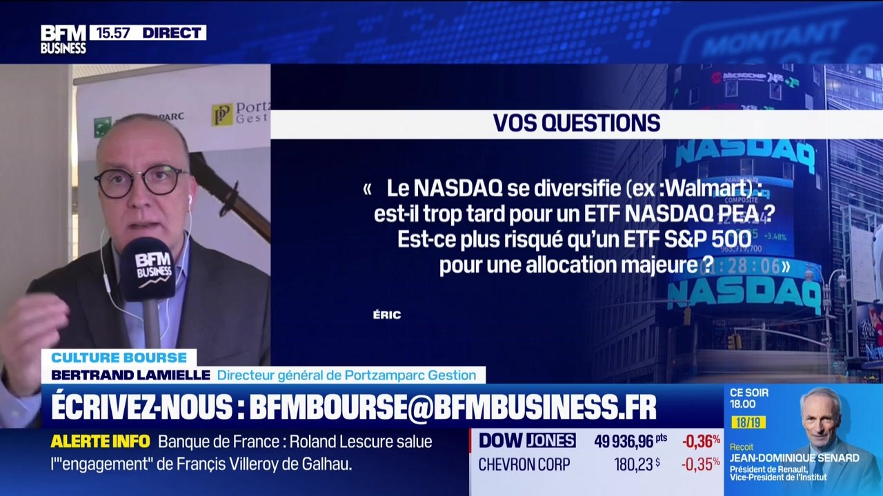Culture Bourse : « Le NASDAQ se diversifie (ex: Walmart), est-il trop tard pour un ETF NASDAQ PEA ? Est-ce plus risqué qu’un ETF S&P 500 pour une allocation majeure ? », par Julie Cohen-Heurton - 09/02
