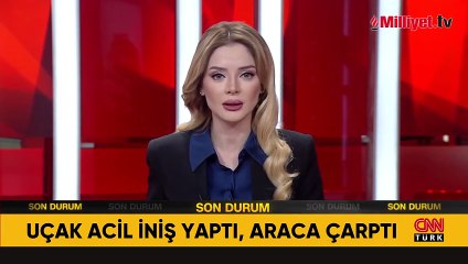Uçak, seyir halindeki aracın üzerine acil iniş yaptı! O anlar saniye saniye kaydedildi