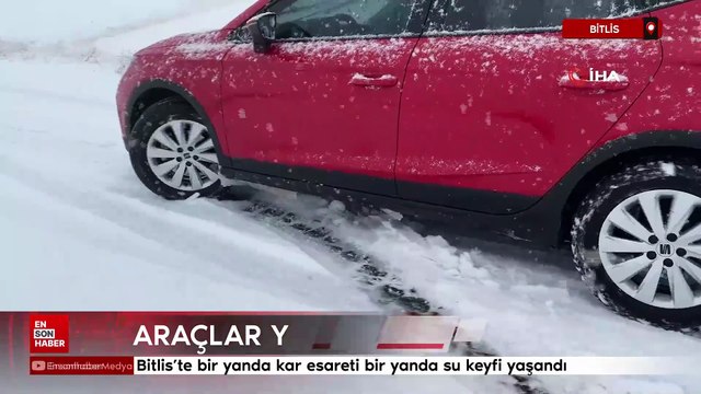 Bitlis’te bir yanda kar esareti bir yanda su keyfi yaşadılar