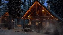 Christmas winter cabin with reindeer | Happy holidays