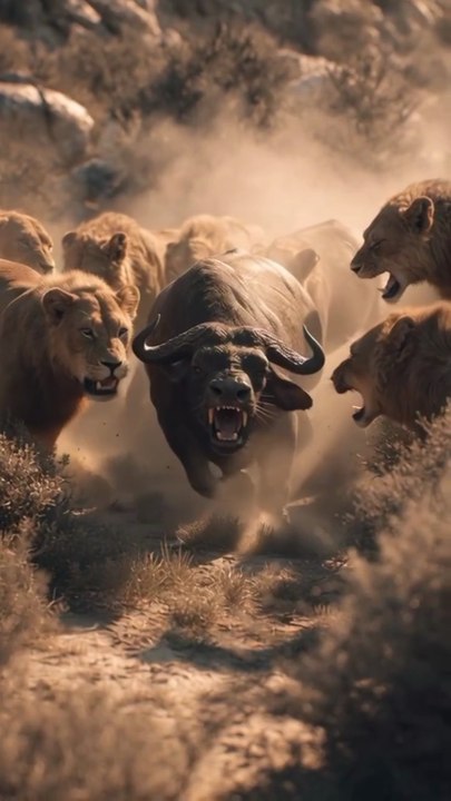 “Epic Lion Hunt: Buffalo vs Pride of Lions in the African Savannah | Wildlife in Action”