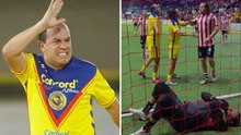 Cuauhtémoc Blanco noquea a Sergio Rodríguez durante el partido de Leyendas entre América y Chivas