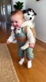 Baby Walks With Husky Buddy 😂 #FunnyBaby #CuteHusky #HomeScene #usa #fblifestyle #iphonephotography