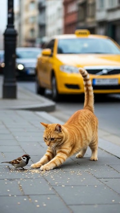 cat, sparrow and dog #cat #cute #funny #dog