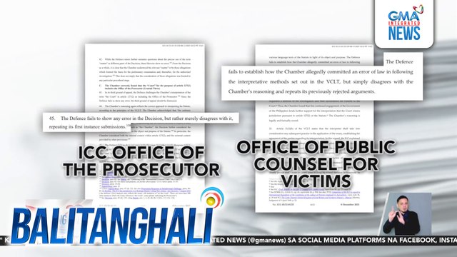 Apela ni FPRRD kaugnay sa jurisdiction ng ICC sa kaniyang kaso, ipinababasura ng prosecutor at kampo ng mga biktima | Balitanghali