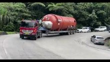 super long car going through deadly dangerous curve, monster truck
