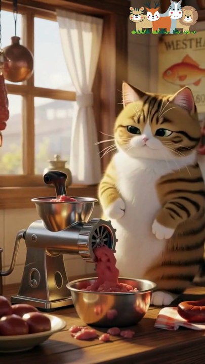 Chef Cat Grinding Meat Like a Pro 😂🐱 | Funny Cat Cooking Moment
