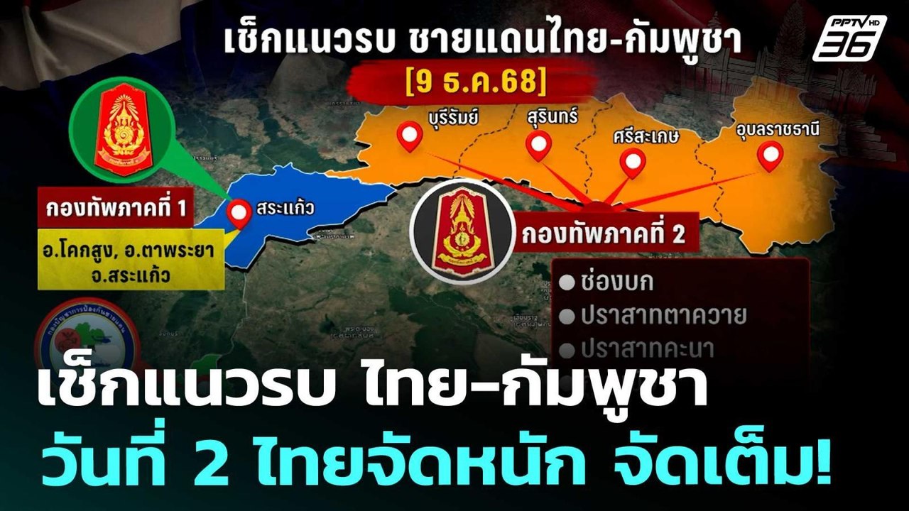 เช็กแนวรบ ไทย-กัมพูชา วันที่ 2 ไทยจัดหนัก จัดเต...