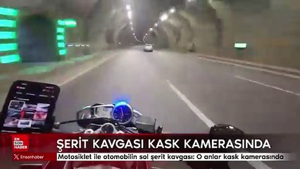Motosiklet ile otomobilin sol şerit kavgası: O anlar kask kamerasında