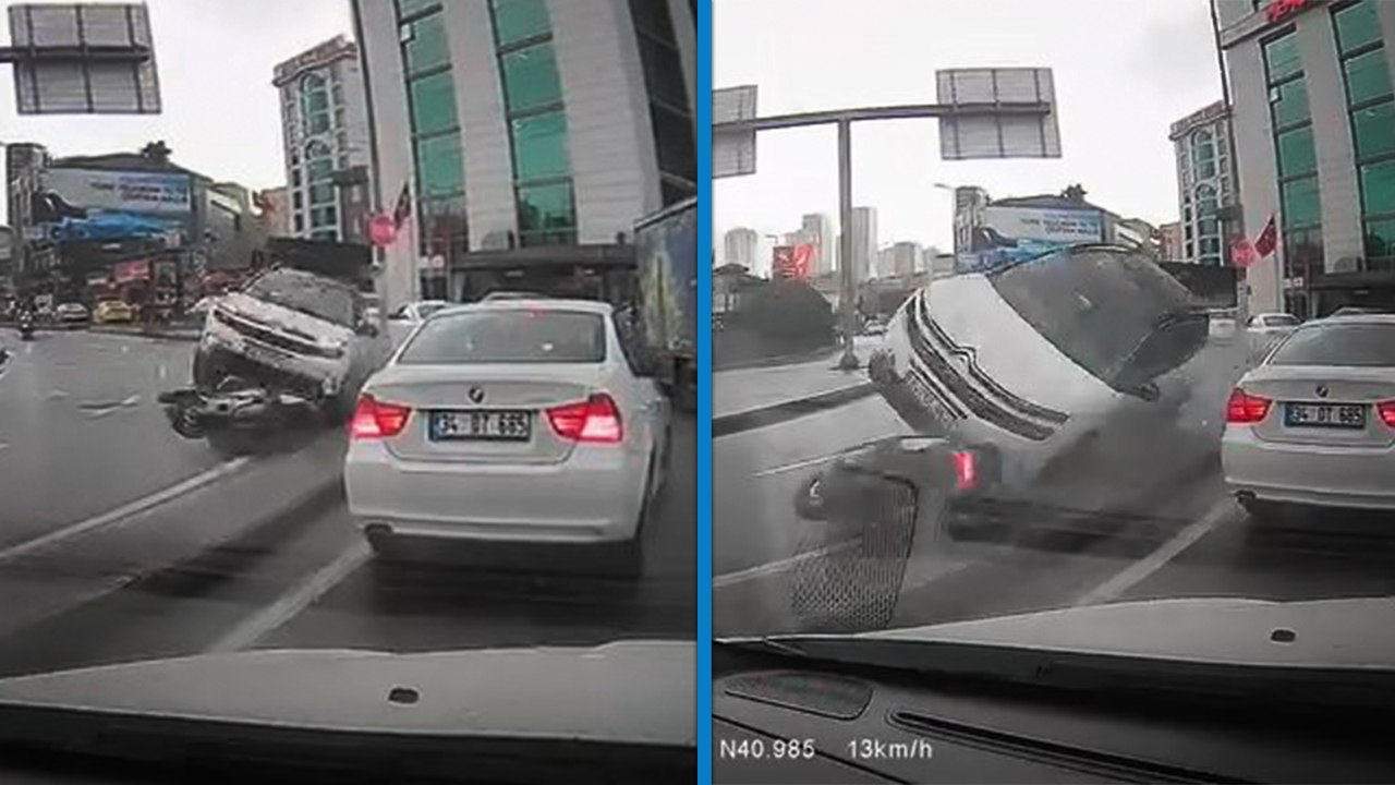 Motosiklete çarpan otomobil takla attı; ölümden...