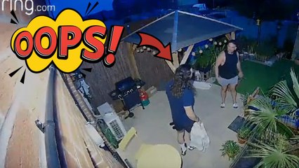 Funny moment as man panics when cat appears in garden while dogs are outside