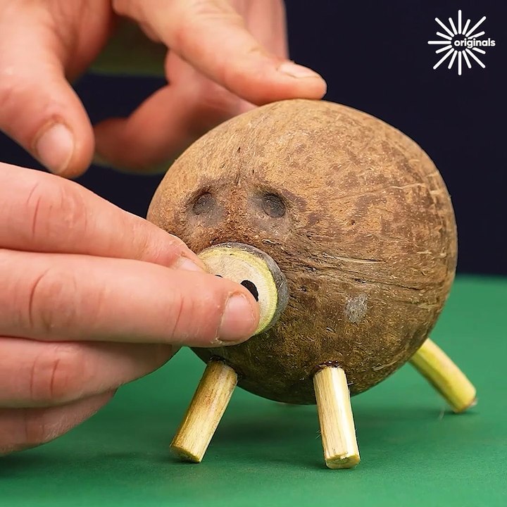 Transforming a simple shell into a cute piggy bank! 🥥💸