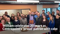 William visits Centrepoint offices to mark 20th anniversary as patron of the charity