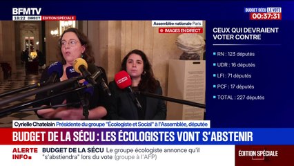 "Le groupe Écologiste et Social s'abstiendra" sur le vote du budget de la Sécurité sociale, annonce la présidente du groupe Cyrielle Chatelain