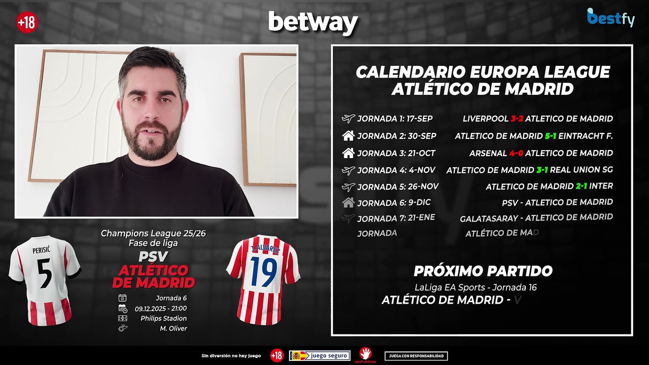 Partido dificil del Atletico ante el PSV