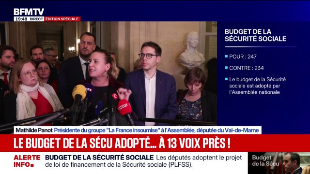 Budget de la Sécu adopté: Ce vote confirme le changement d'alliance du Parti socialiste , estime Mathilde Panot (LFI)