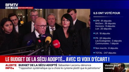 Budget de la Sécu adopté: "Ce projet passe grâce à Laurent Wauquiez et Édouard Philippe", déclare Éric Ciotti, président du groupe (Union des droites pour la République)