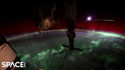 Moon Sets Into ‘Streams Of Red And Green Aurora’ From Amazing Time-Lapse From Space