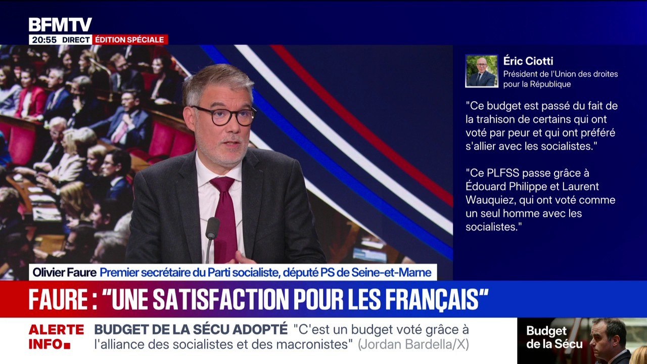 Budget de la Sécu adopté: "LFI a voté contre la suspension de la réforme des retraites", déclare Olivier Faure (PS)