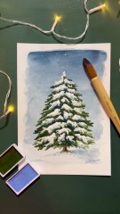 Peindre facilement un sapin de noël à l'aquarelle
