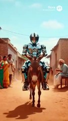 AI Robot Wears a Helmet and Sits on a Donkey – Funny & Unexpected Moment 🤖🐴