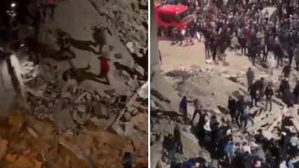 Squadre di soccorso e civili intorno alle macerie dei due edifici crollati a Fez, in Marocco: il video