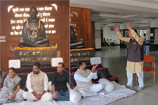 गांधी प्रतिमा के समक्ष आज उपवास पर बैठे नेता प्रतिपक्ष