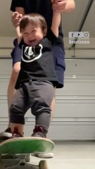 Toddler Nails His First Kickflip With a Little Help From Dad|| Heartsome 💖
