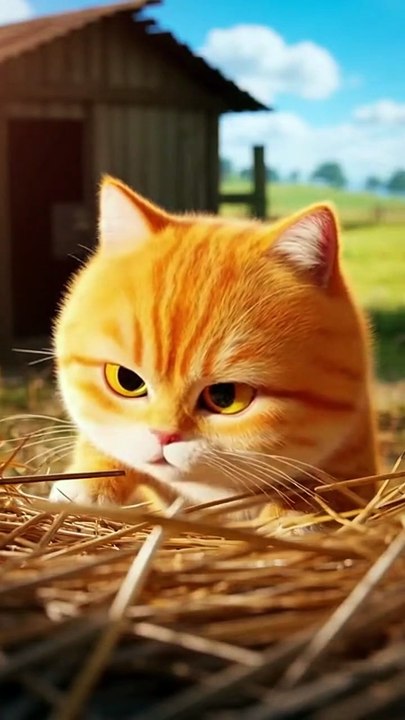 Cute cat is trying to catch hen