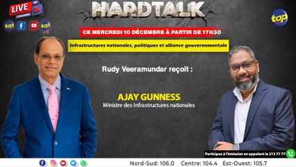 Hard Talk: Rudy Veeramundar reçoit : Ajay Gunness, ministre des Infrastructures nationales