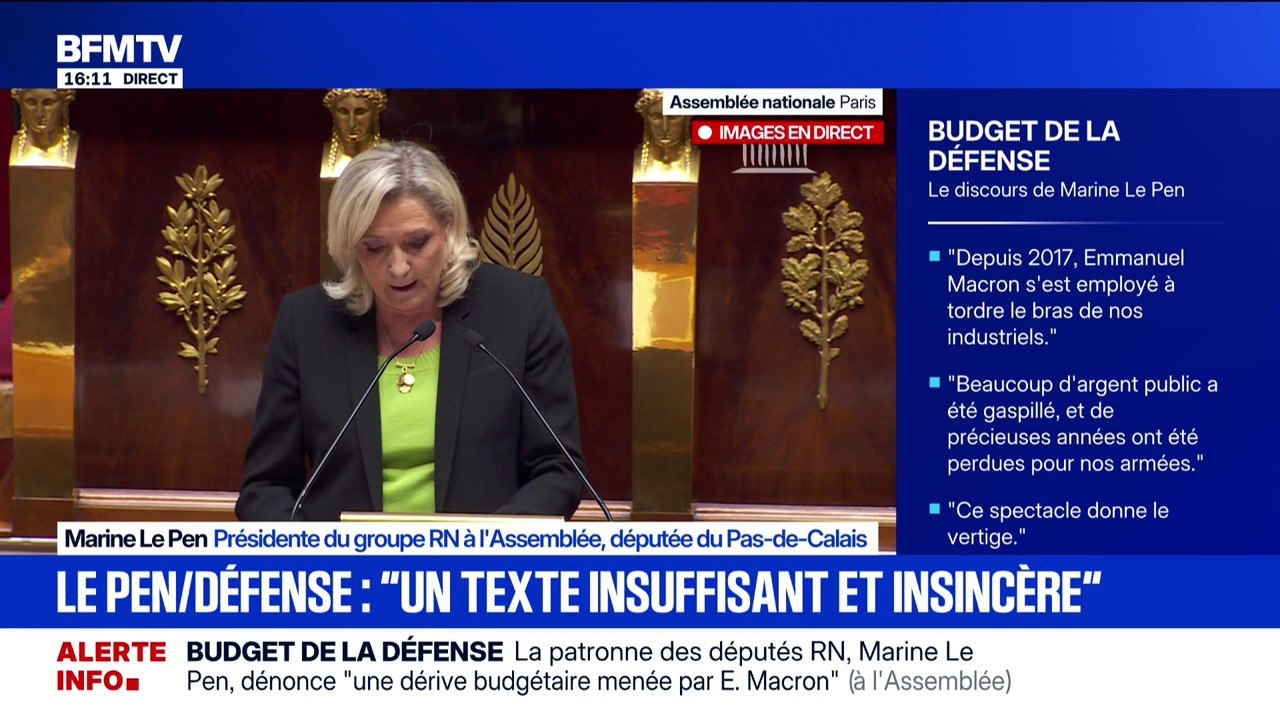 Défense: "Beaucoup d'argent public a été gaspillé et de précieuses années ont été perdues pour nos industriels, pour nos armées et in fine pour les Français", déclare Marine Le Pen