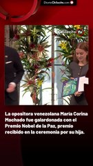 La opositora venezolana María Corina Machado fue galardonada con el Premio Nobel de la Paz, premio recibido en la ceremonia por su hija.