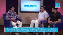 Horacio de Beláustegui, presidente de Fundación Biosfera, y el pasante canadiense, Jean Rafael Poulin, detallaron la problemática del plástico en la Ciudad