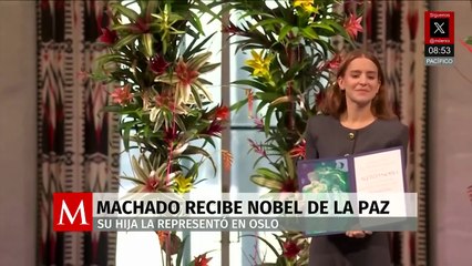 Hija de María Corina Machado recibe en Oslo el Premio Nobel de la Paz en su nombre