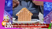 Joven crea casita de jengibre con un chicharrón