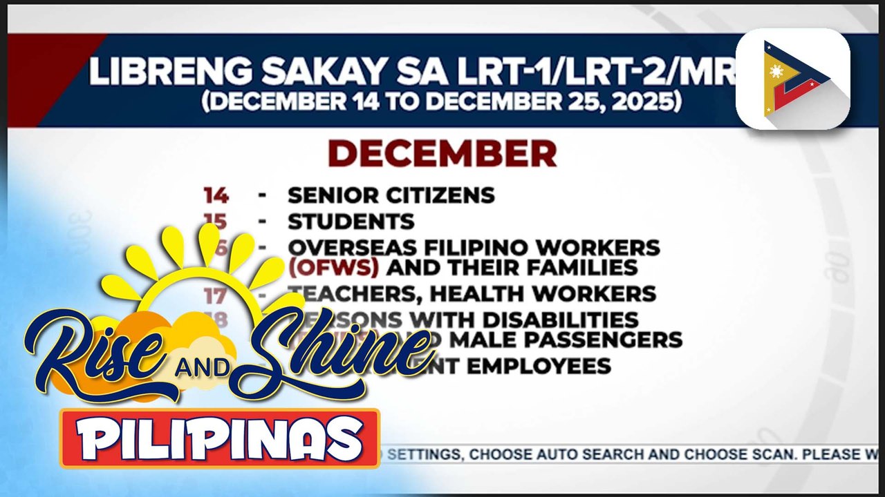 Iba’t ibang sektor, makikinabang sa libreng sakay ng LRT-1, LRT-2 at MRT-3 simula Dec. 14 hanggang Dec. 25; Dalian trains, ide-deploy na rin sa Pasko | ulat ni Bernard Ferer